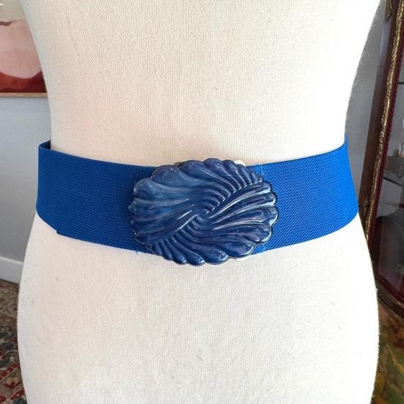 Vintage Blue Stretch Belt with Blue acrylic Buckle - Picture 5 of 11